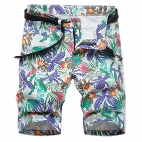 West Louis? Tropical Floral Digital Print Stretch Denim Shorts