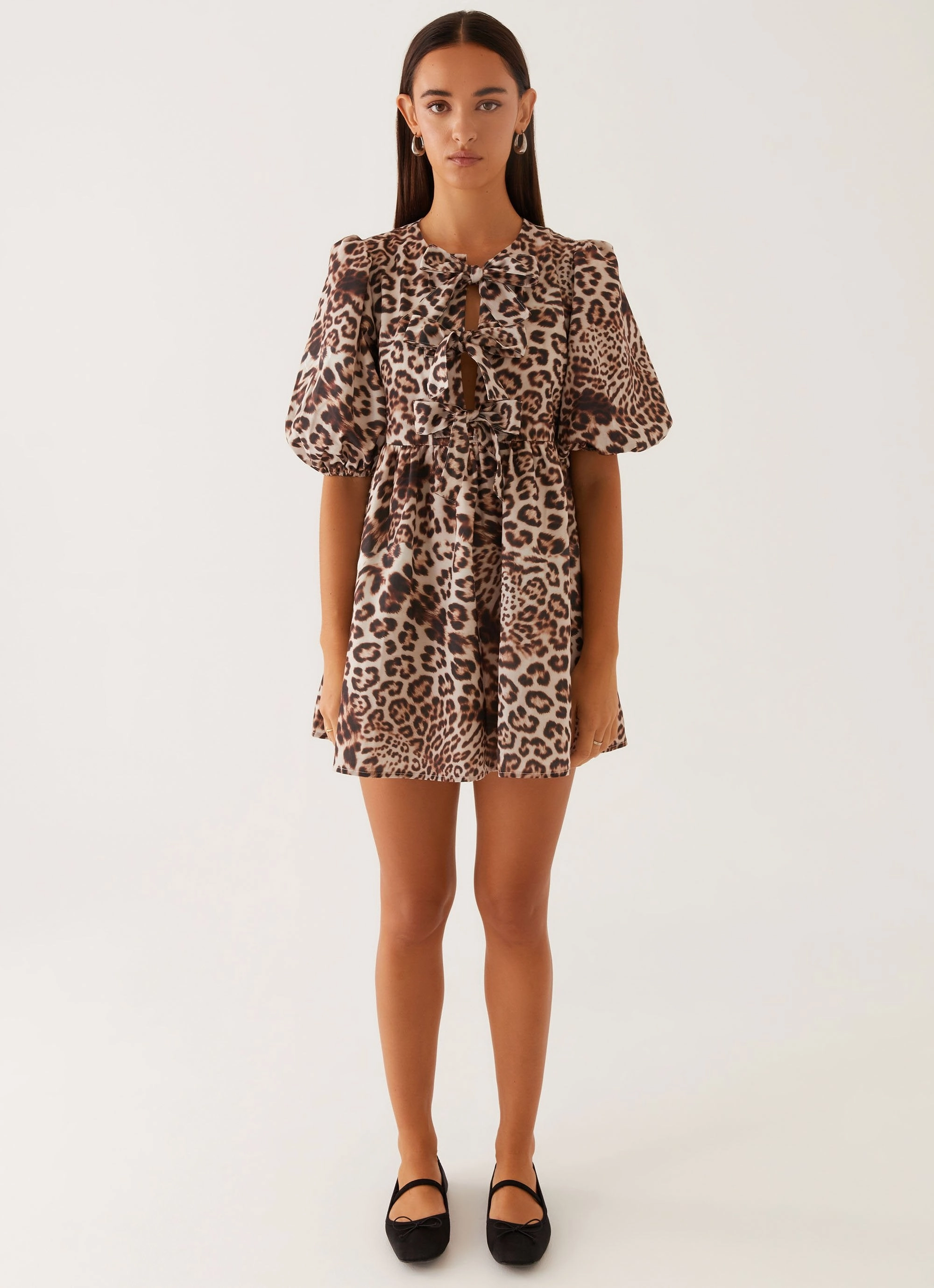 Relax Piece Western Wind Tie Mini Dress - Leopard