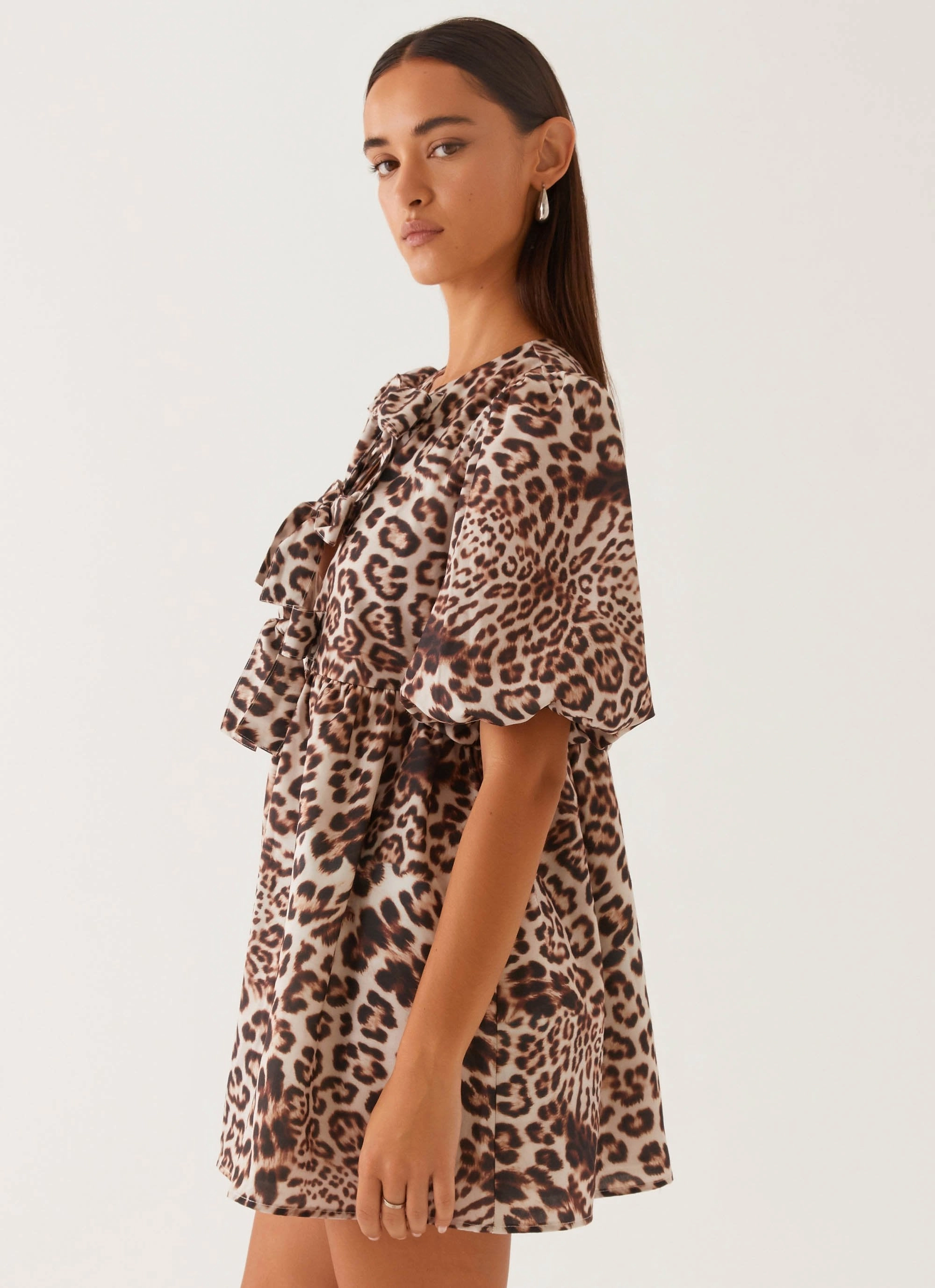 Casual Mode Western Wind Tie Mini Dress - Leopard