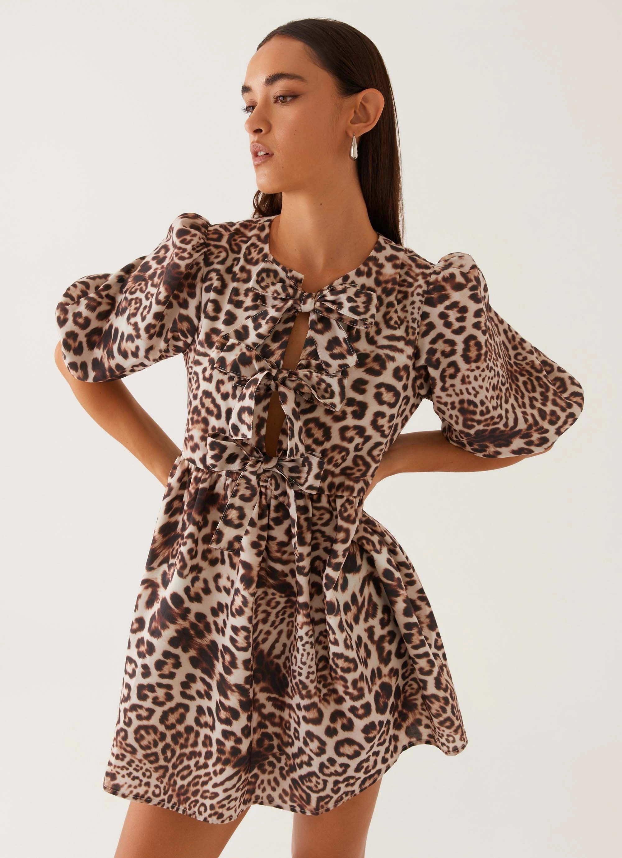 Western Wind Tie Mini Dress - Leopard Warm Undertone Family Vibe