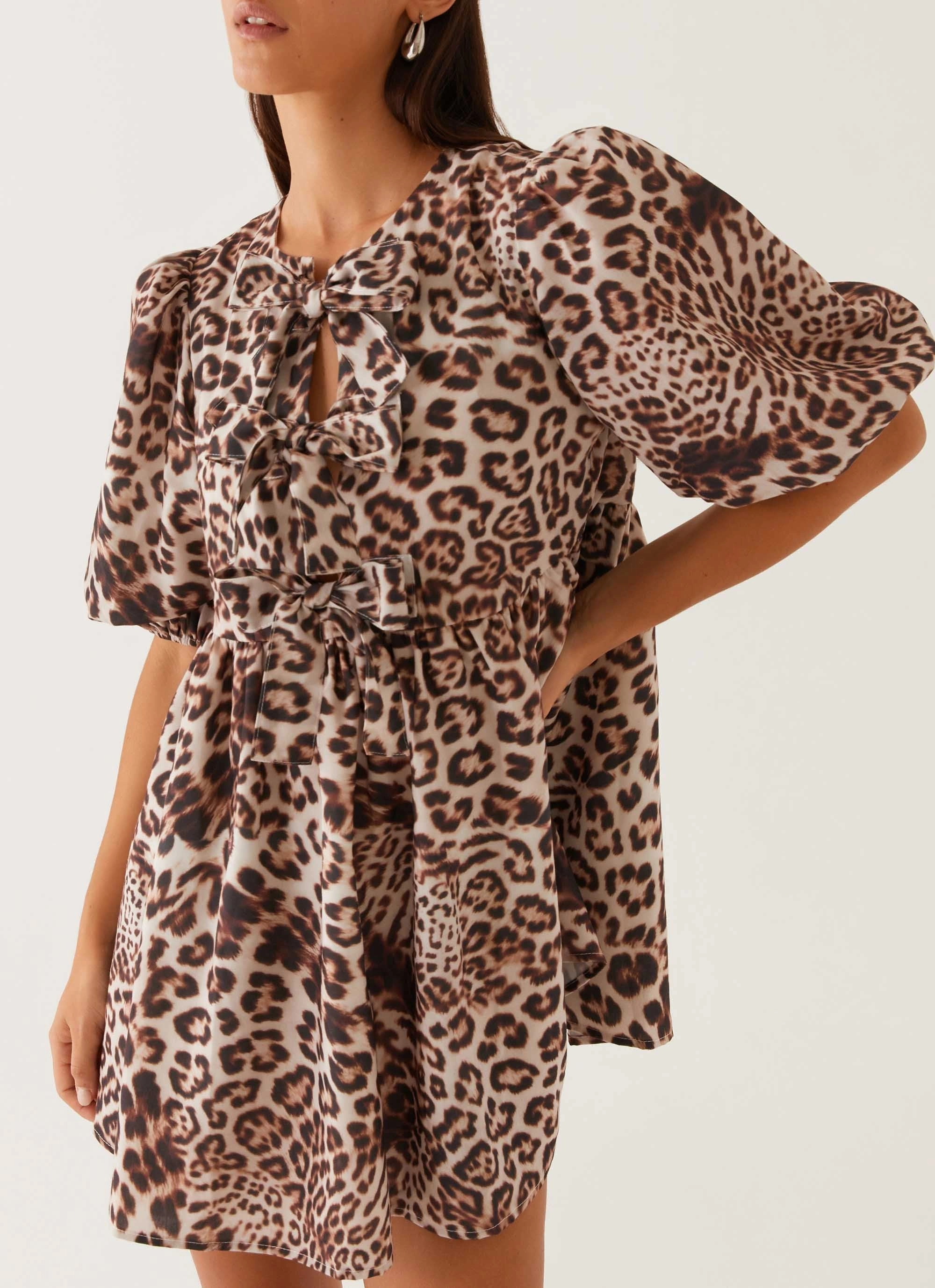 Western Wind Tie Mini Dress - Leopard Refined Vibe