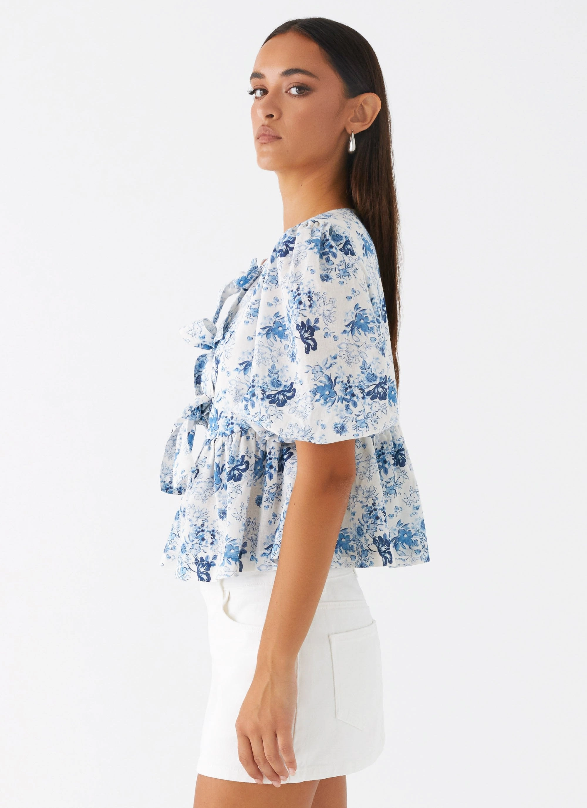 Summer Polo Western Wind Tie Top - Serene Sky Floral