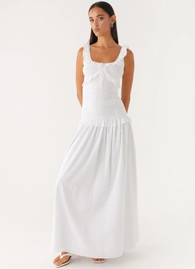 Westlyn Shirred Maxi Dress - White Tulip Shape Comfortable casual dress Westlyn Shirred Maxi Dress - White