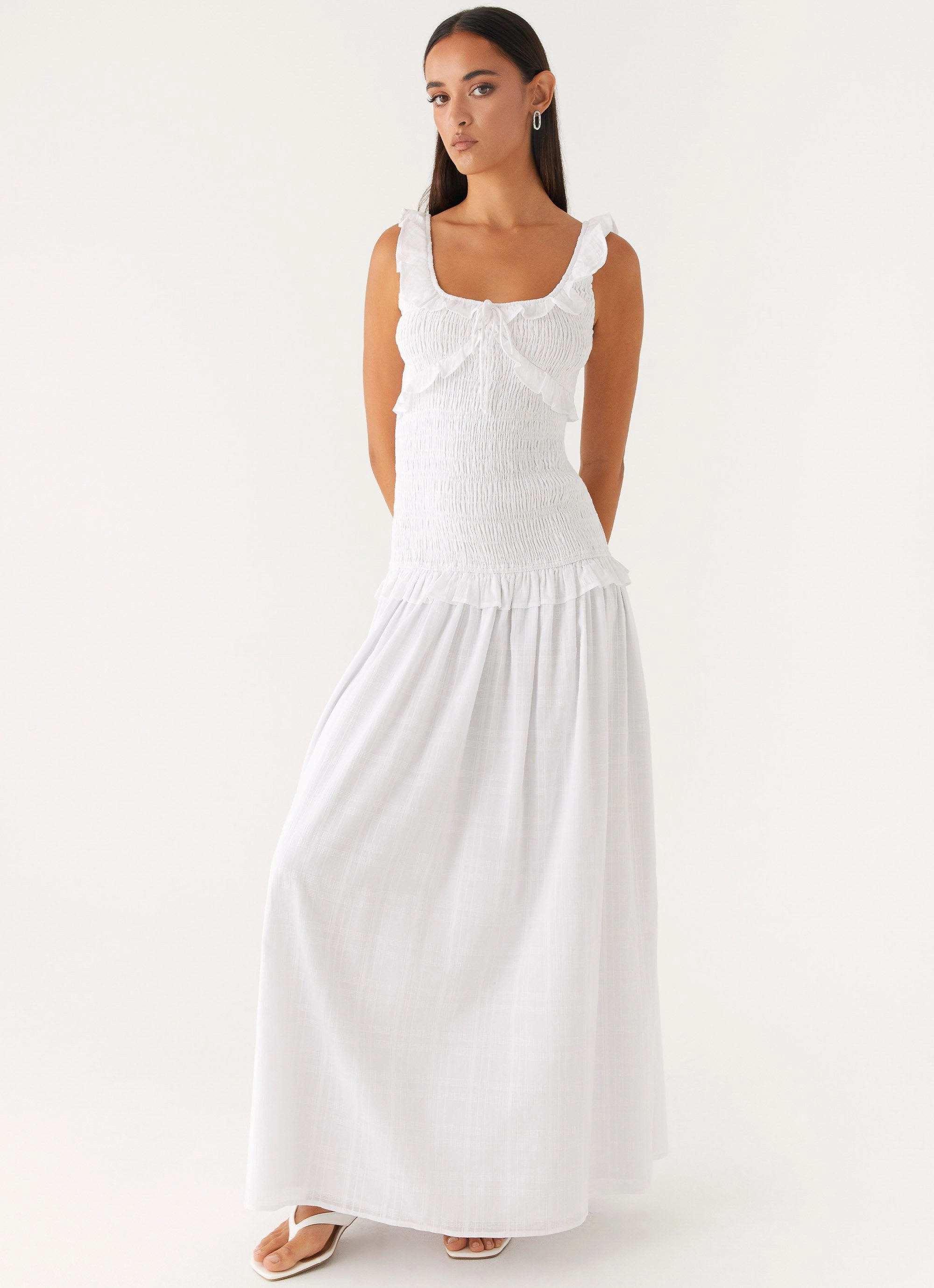 Comfortable casual dress Westlyn Shirred Maxi Dress - White