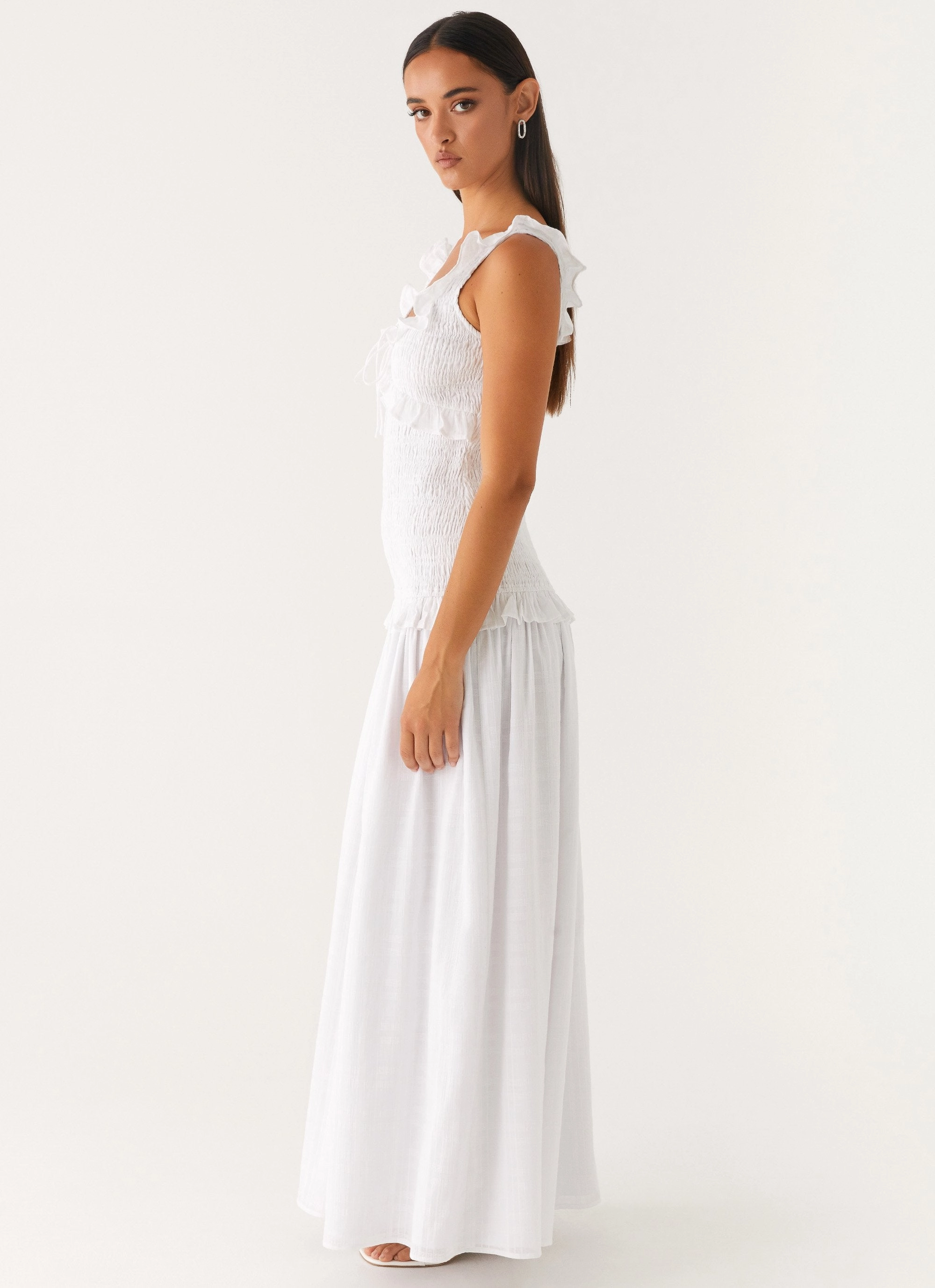 Westlyn Shirred Maxi Dress - White Slim Shape