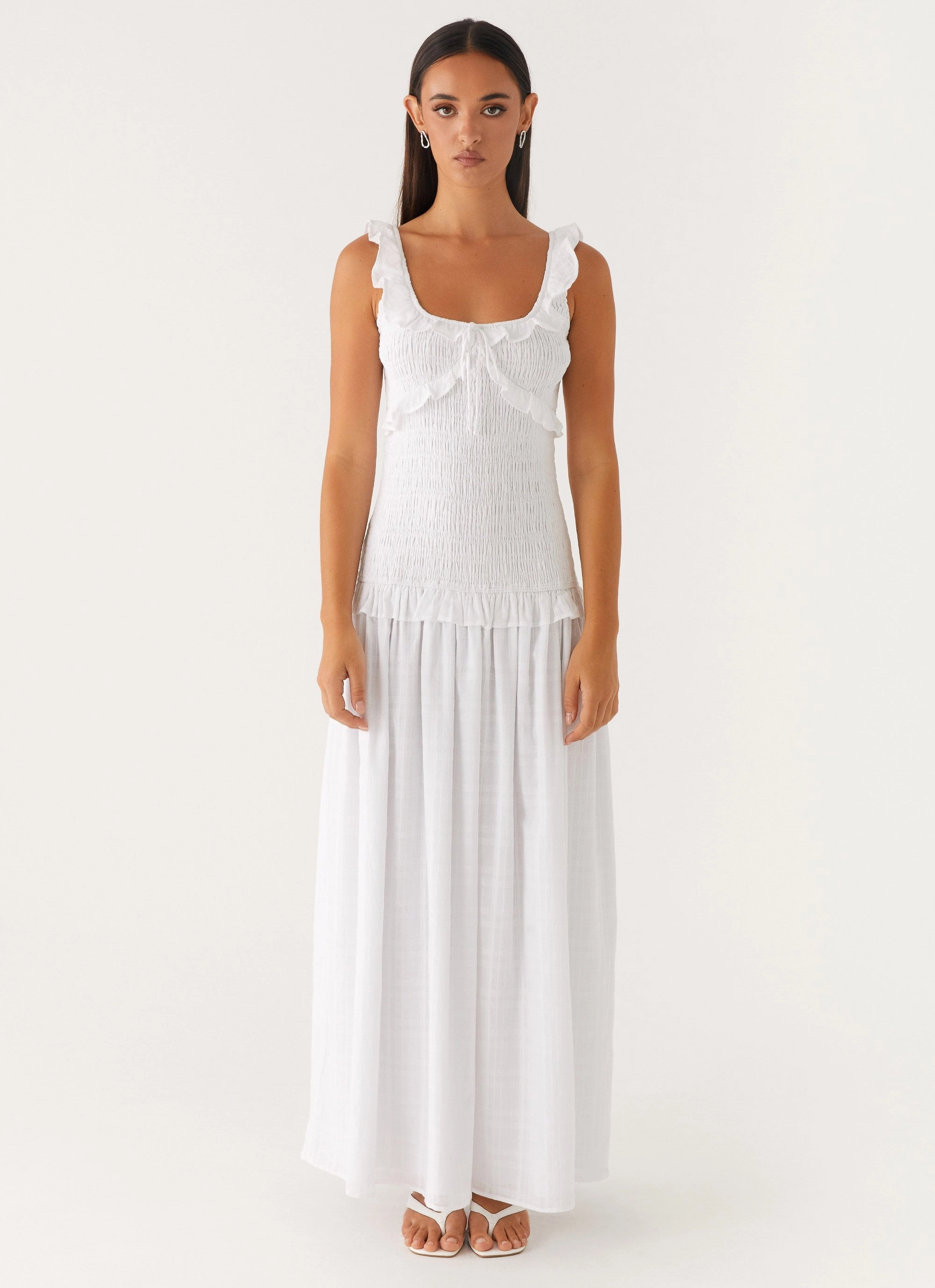 Westlyn Shirred Maxi Dress - White Light Base
