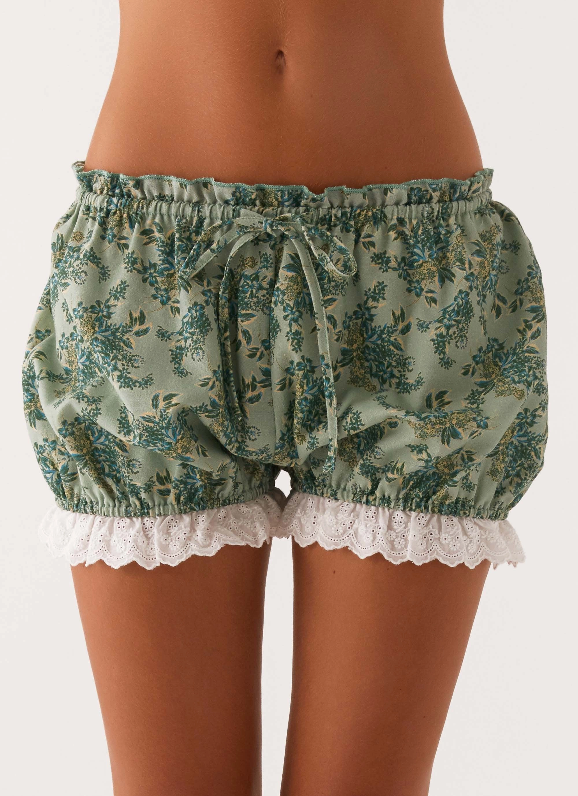Weston Lace Trim Shorts - Cloud Nine Floral BreathableMeshLining Elastic Fit