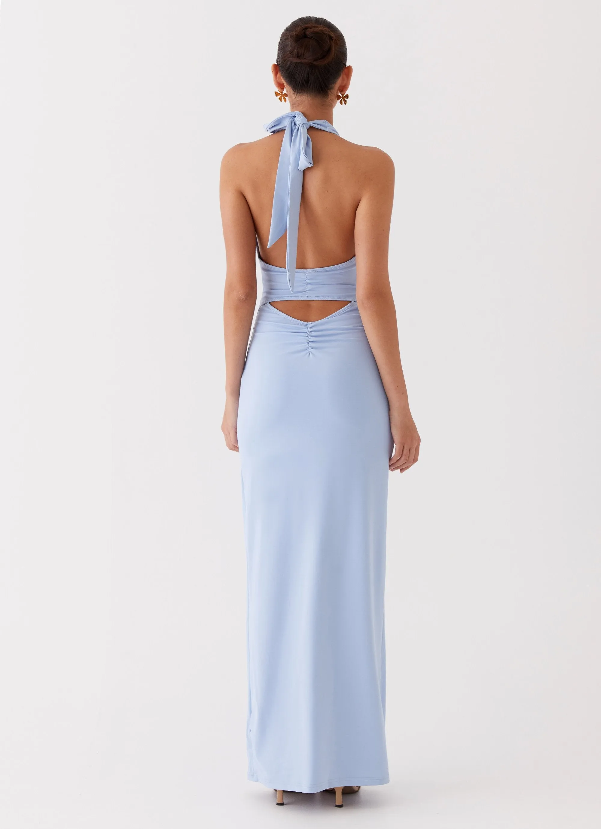 Reinforced Elbow Patches Whisked Away Halterneck Maxi Dress - Blue
