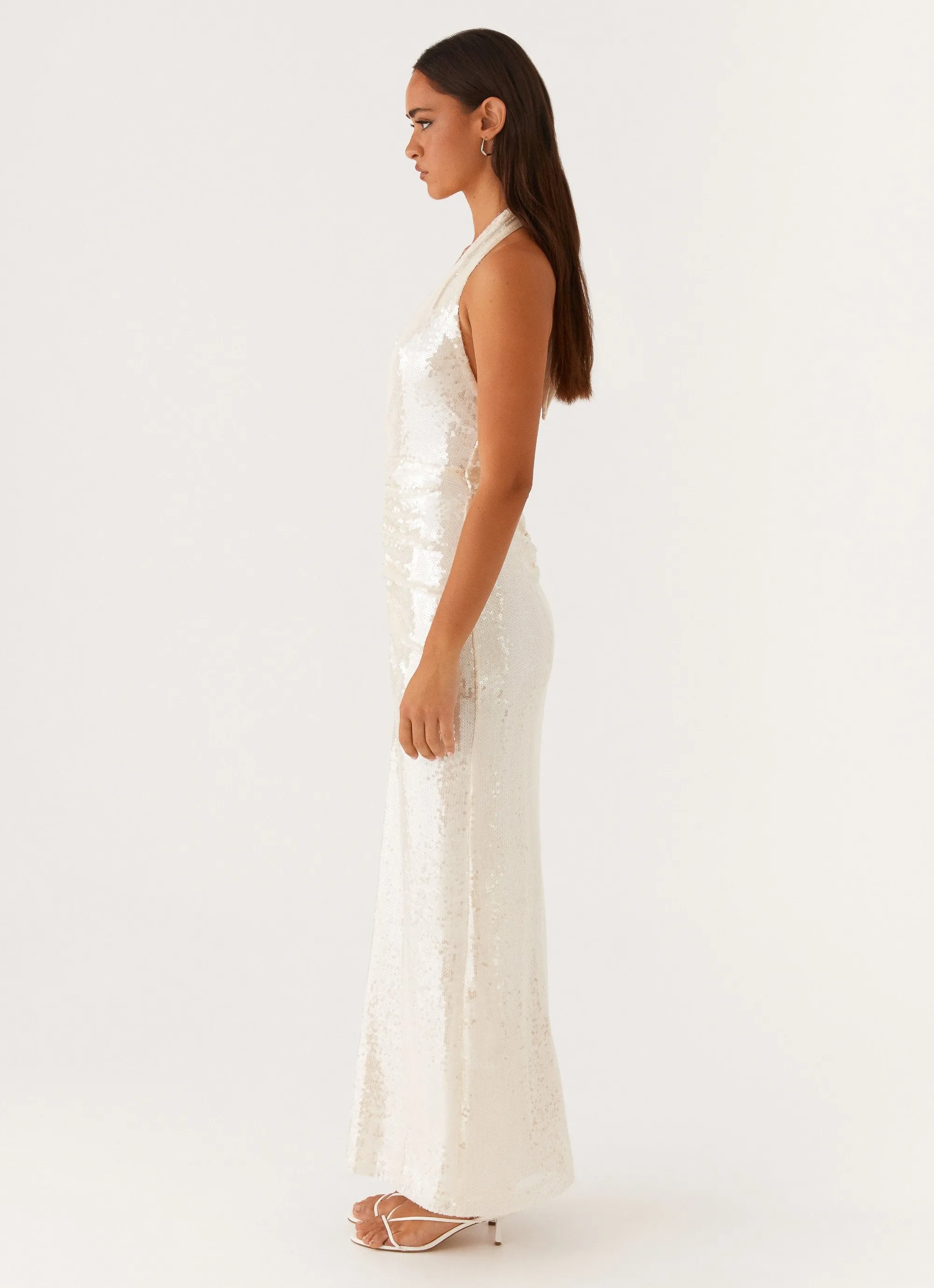 Whisked Away Halterneck Maxi Dress - White Reinforced Seams