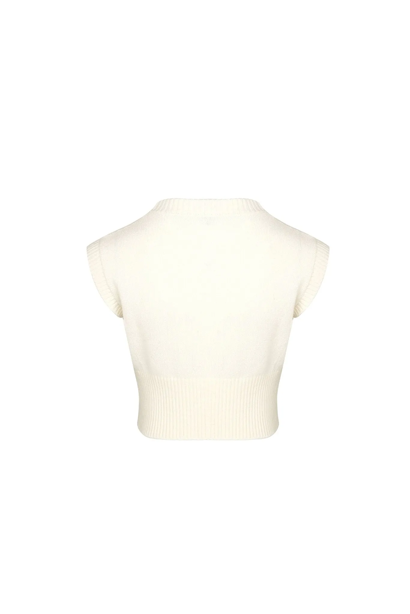 White Knitted Round-neck Top