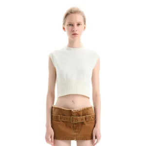 White Knitted Round-neck Top