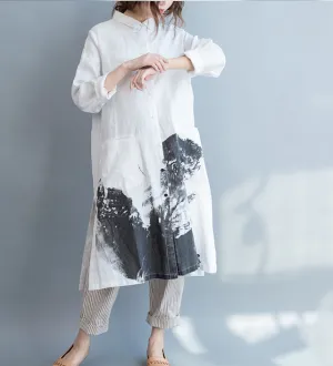 White Plus Size Shirts Women Dresses Casual Loose Print Women Dresses SSM97215