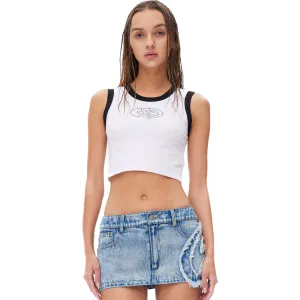 White Rhinestones Short Tank Top
