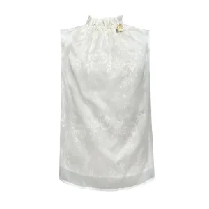 White Ruched Stand Collar Vest