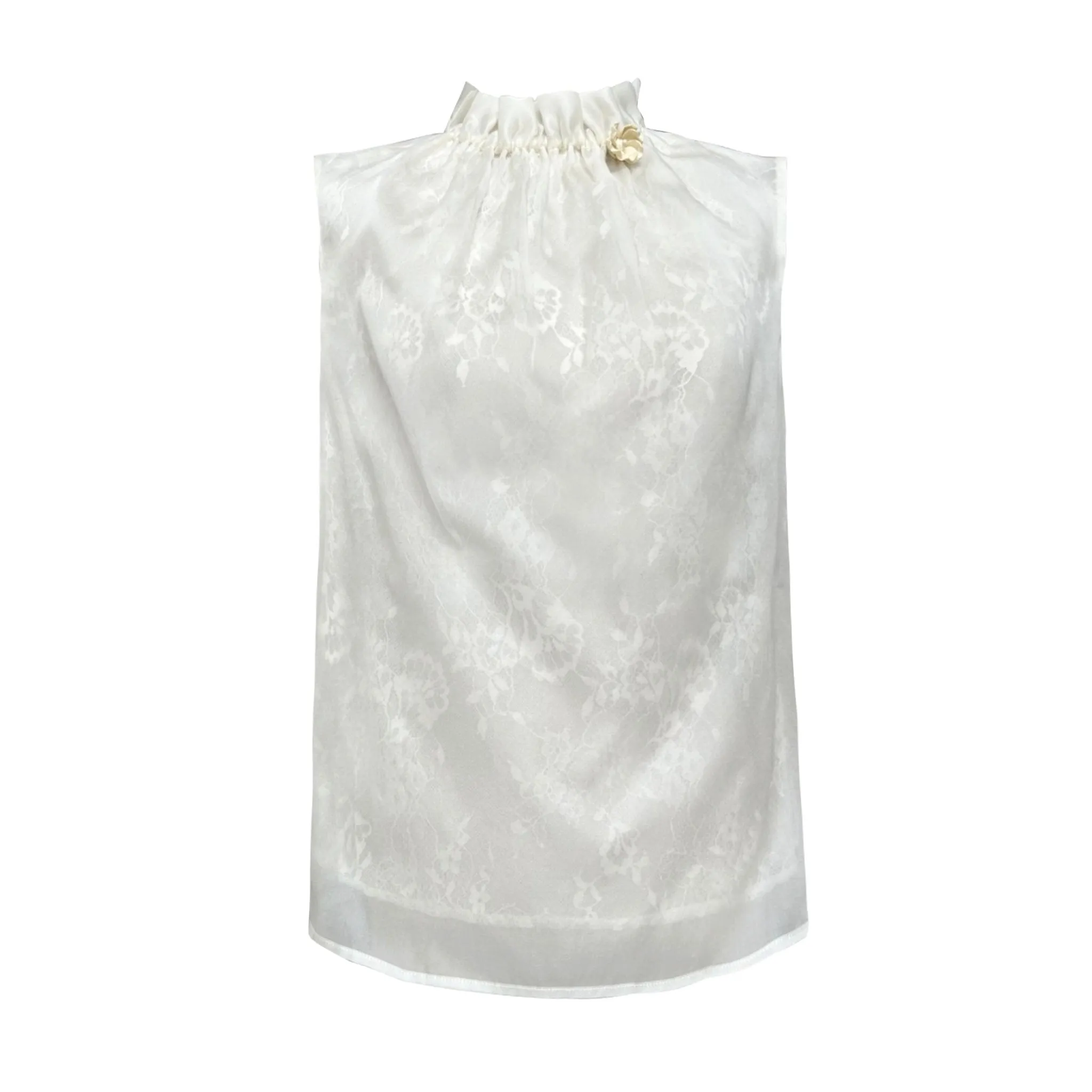 White Ruched Stand Collar Vest