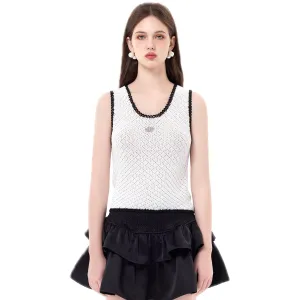White Skeleton Crochet Colorblocked Tank Top