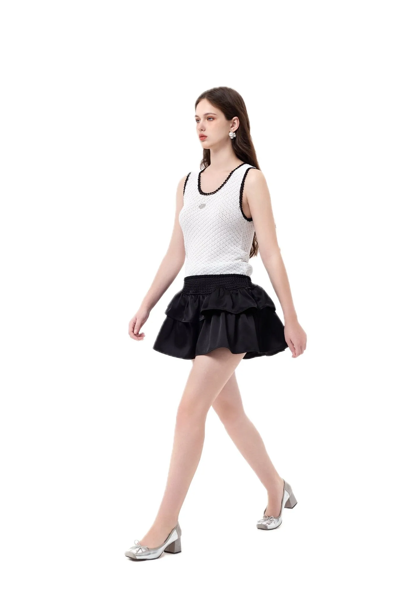 White Skeleton Crochet Colorblocked Tank Top