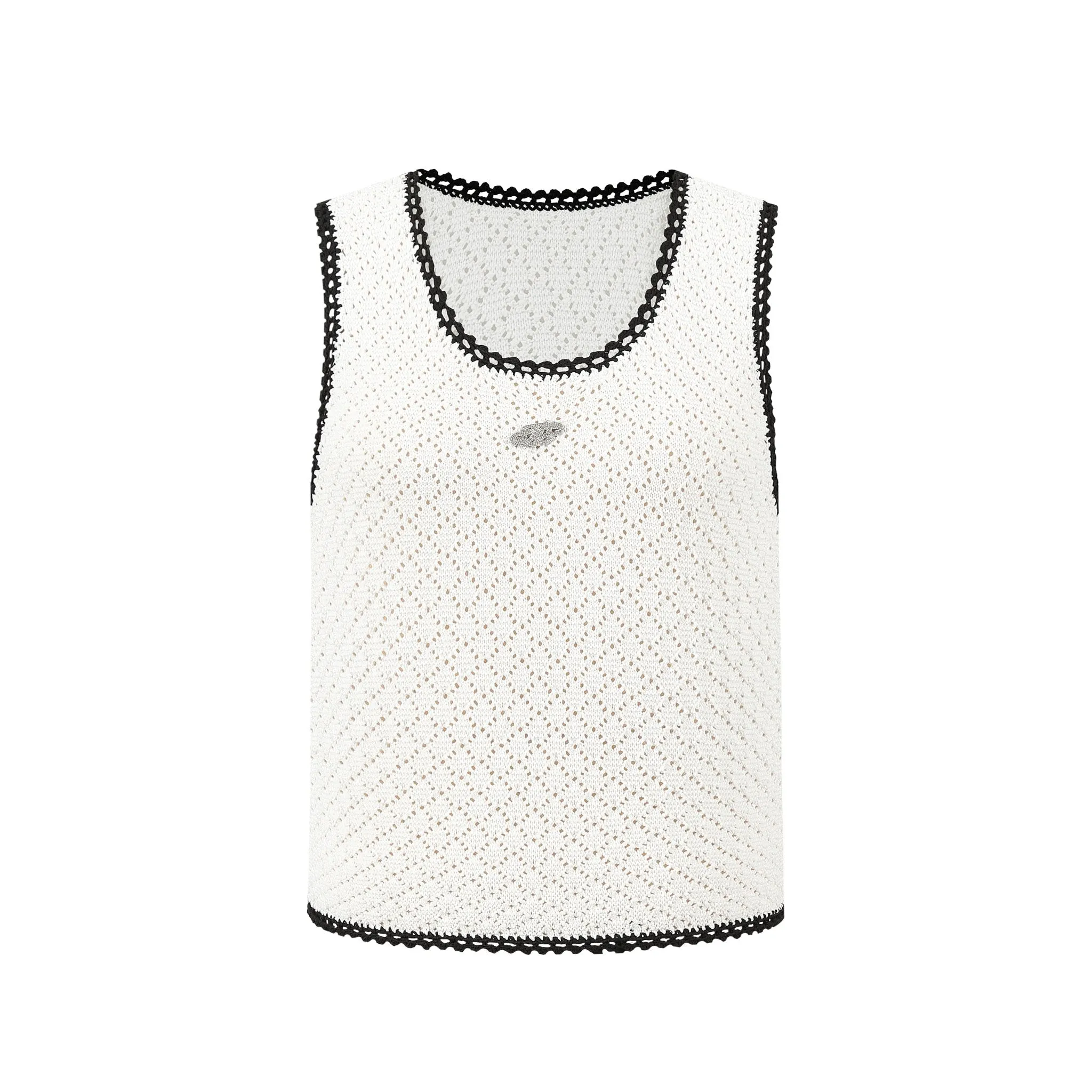 White Skeleton Crochet Colorblocked Tank Top