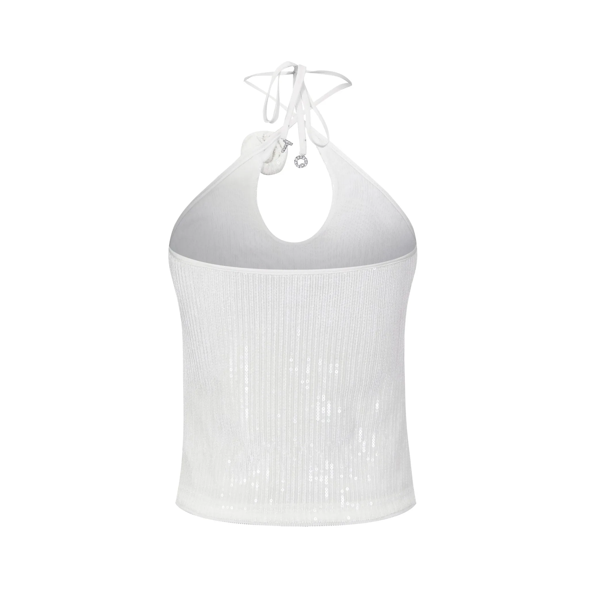 White Three-dimensional Flower Sequins Hanging Neck Camisole