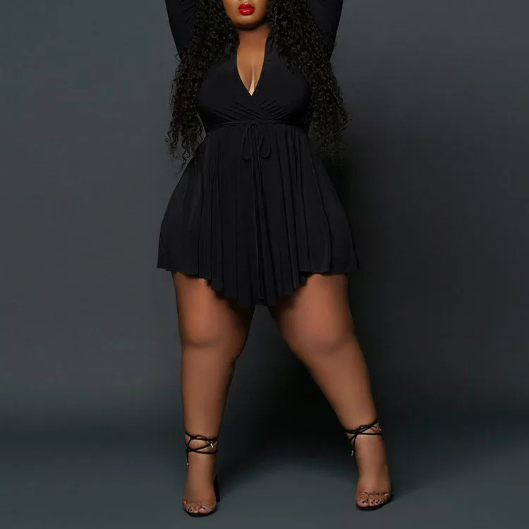 Wholesale Plus Size Clothing Long Sleeve Tied Lapel Knit Dress