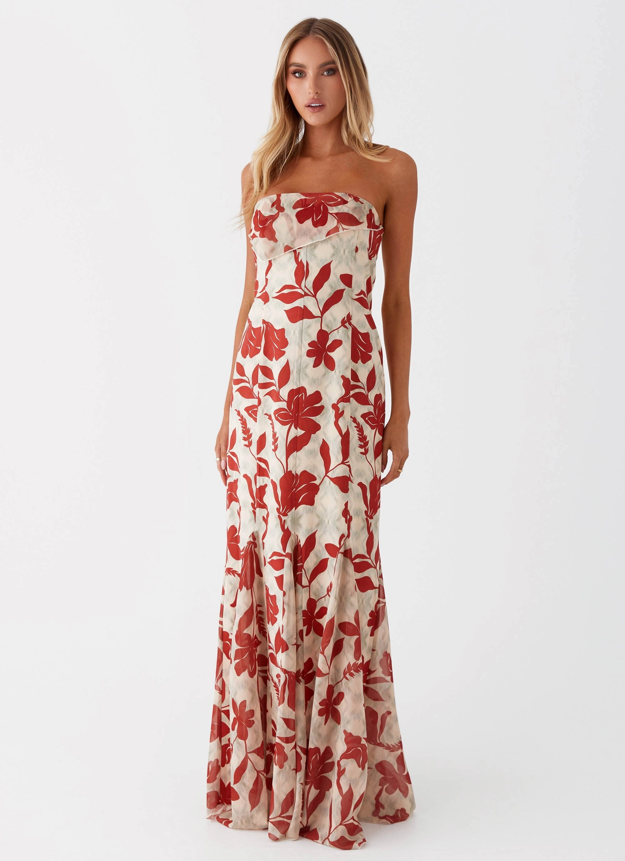 Willa Maxi Dress - Red Green Floral Seasonal Comfort