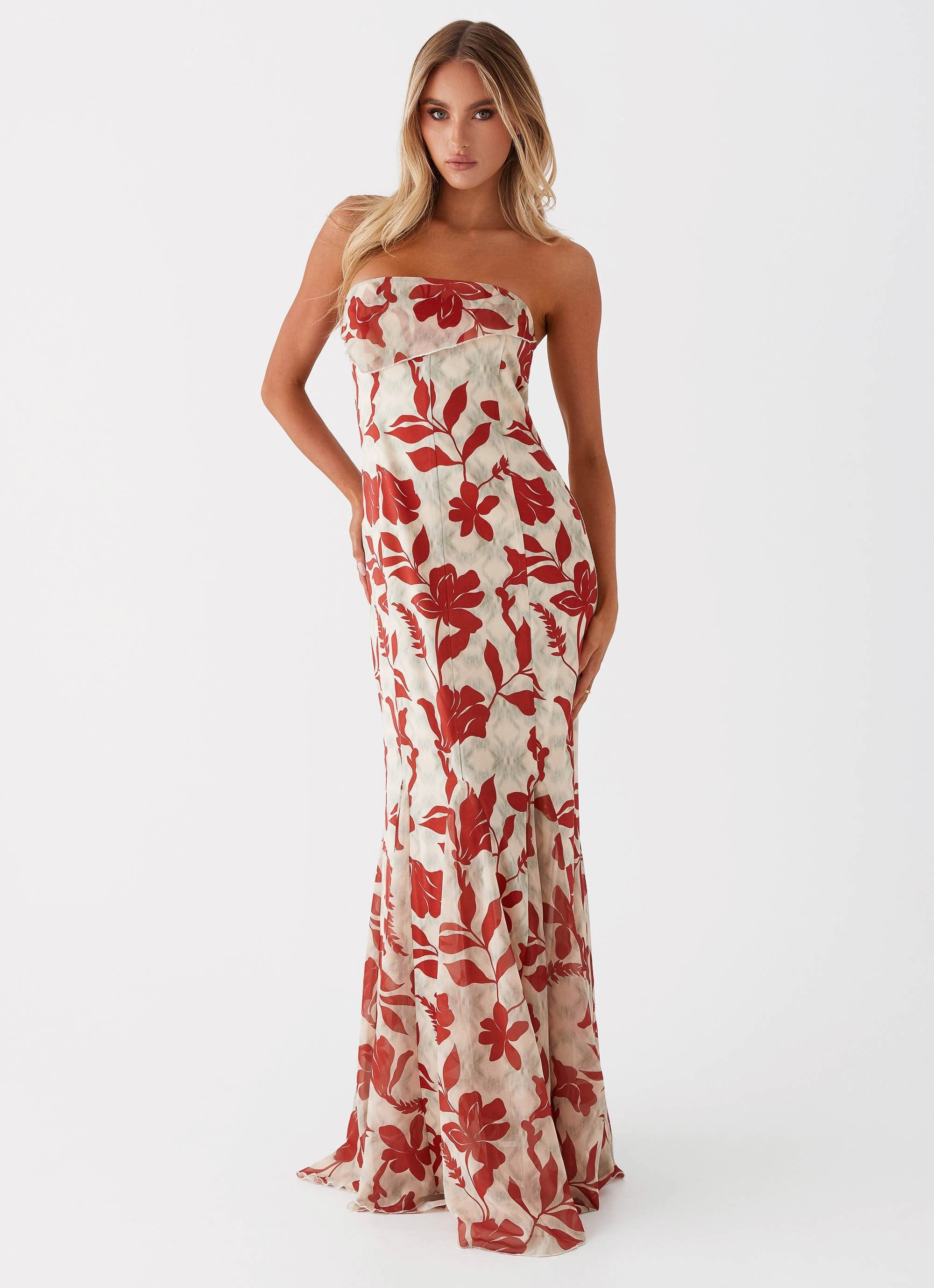 Willa Maxi Dress - Red Green Floral Soft Touch Jewel-Tone