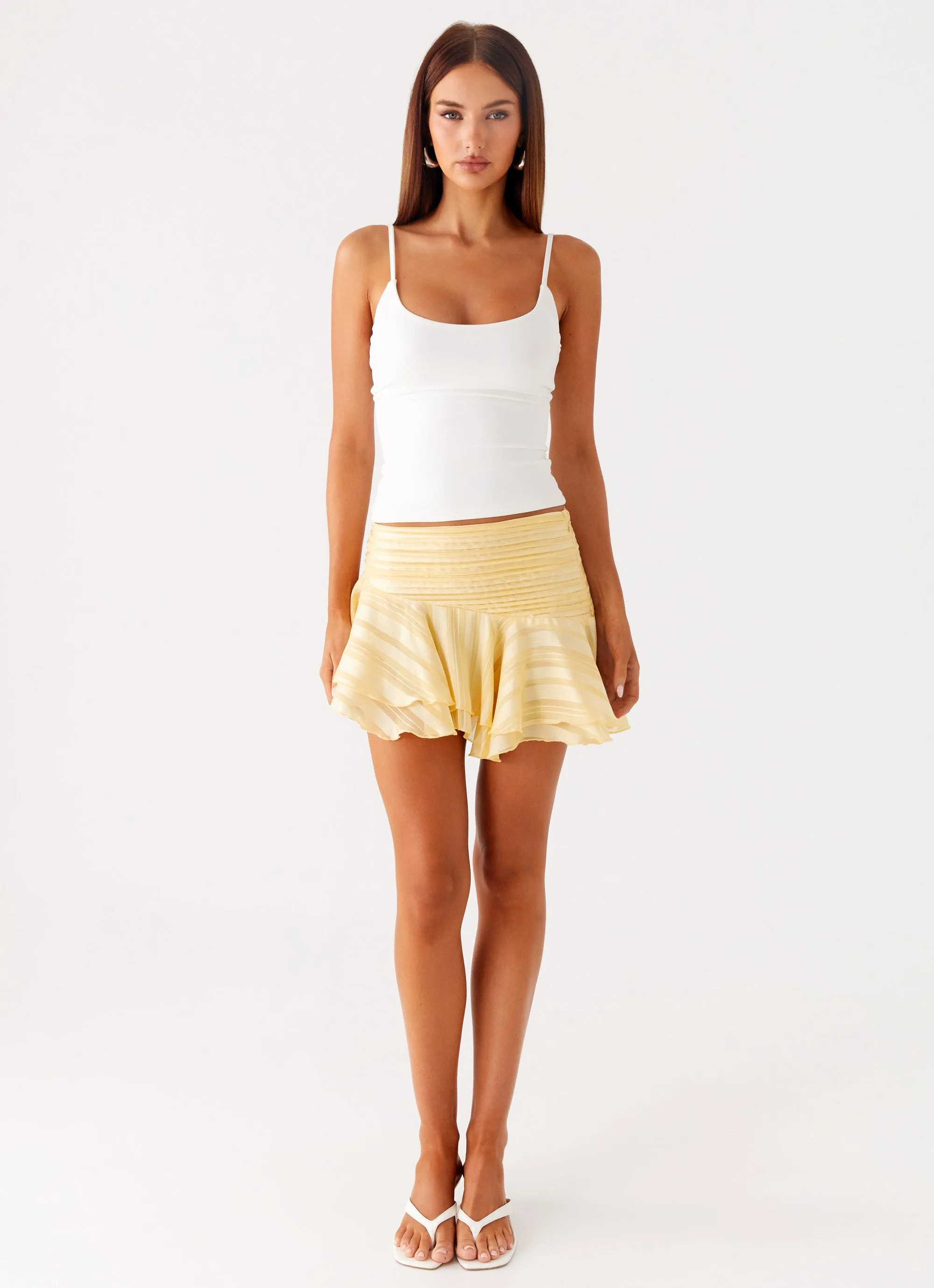 Willow Chiffon Mini Skirt - Yellow Stretch Material Adjustable Hem