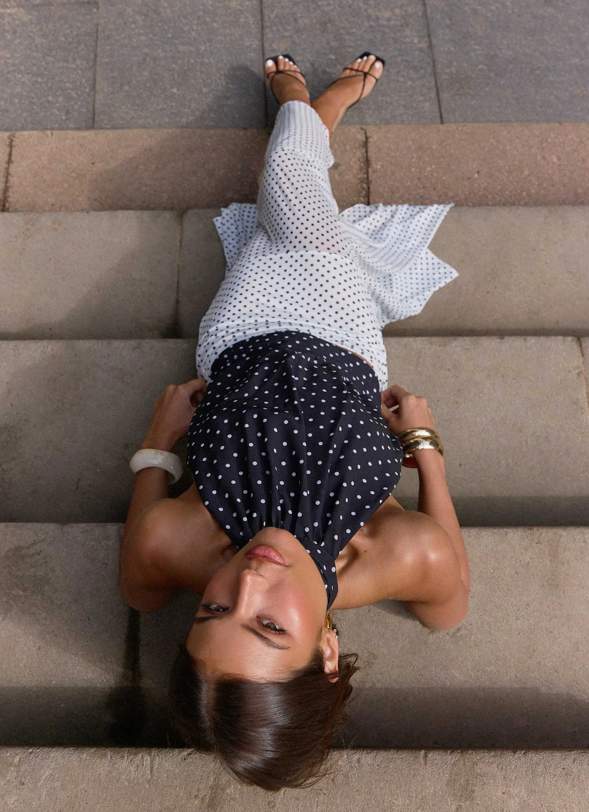 Willow Chiffon Top - Black Polkadot BrushedInnerSurface