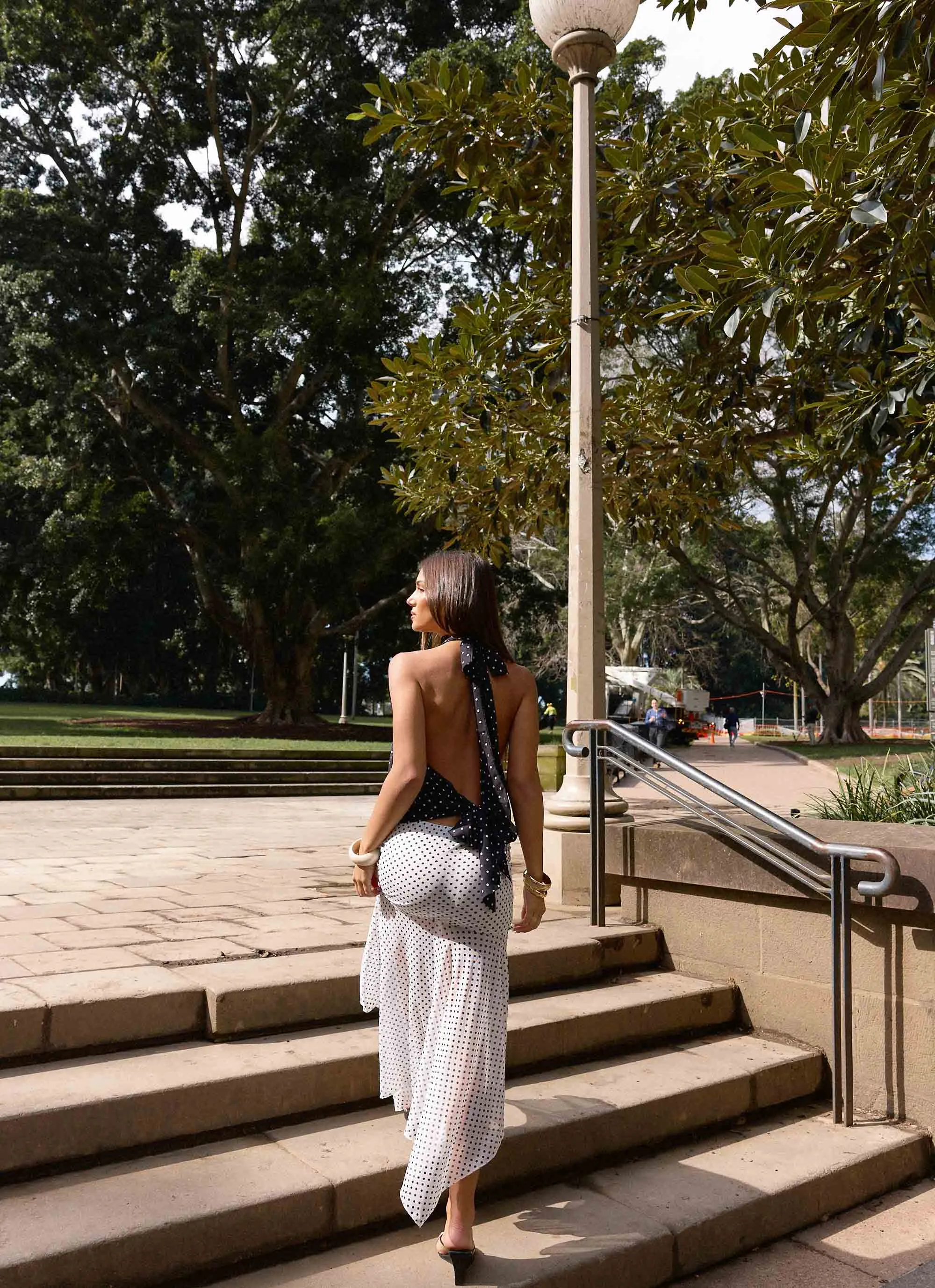 Eco Friendly Fabric MidweightJersey Willow Chiffon Top - Black Polkadot