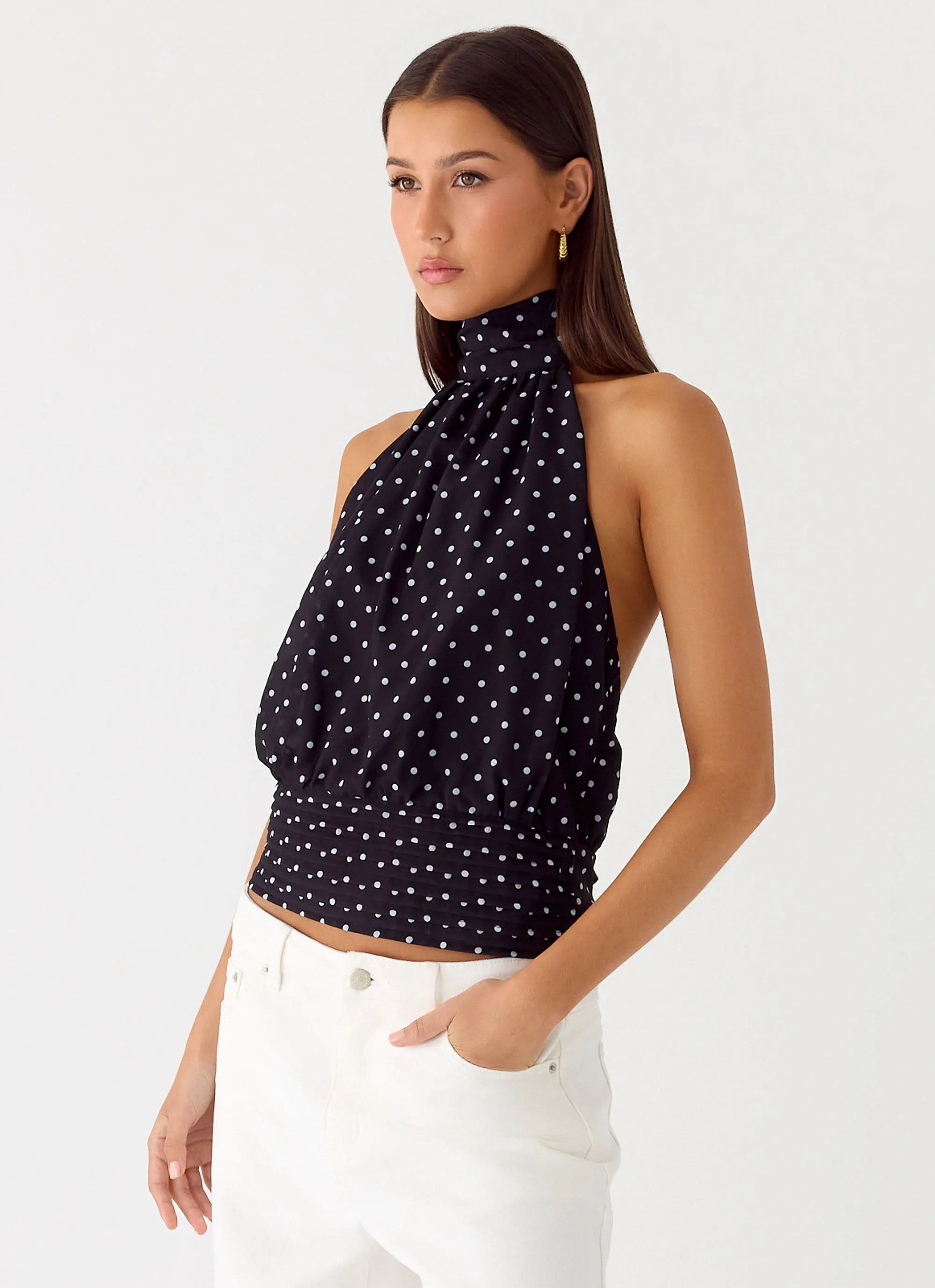 Willow Chiffon Top - Black Polkadot AdjustableHemCuffs