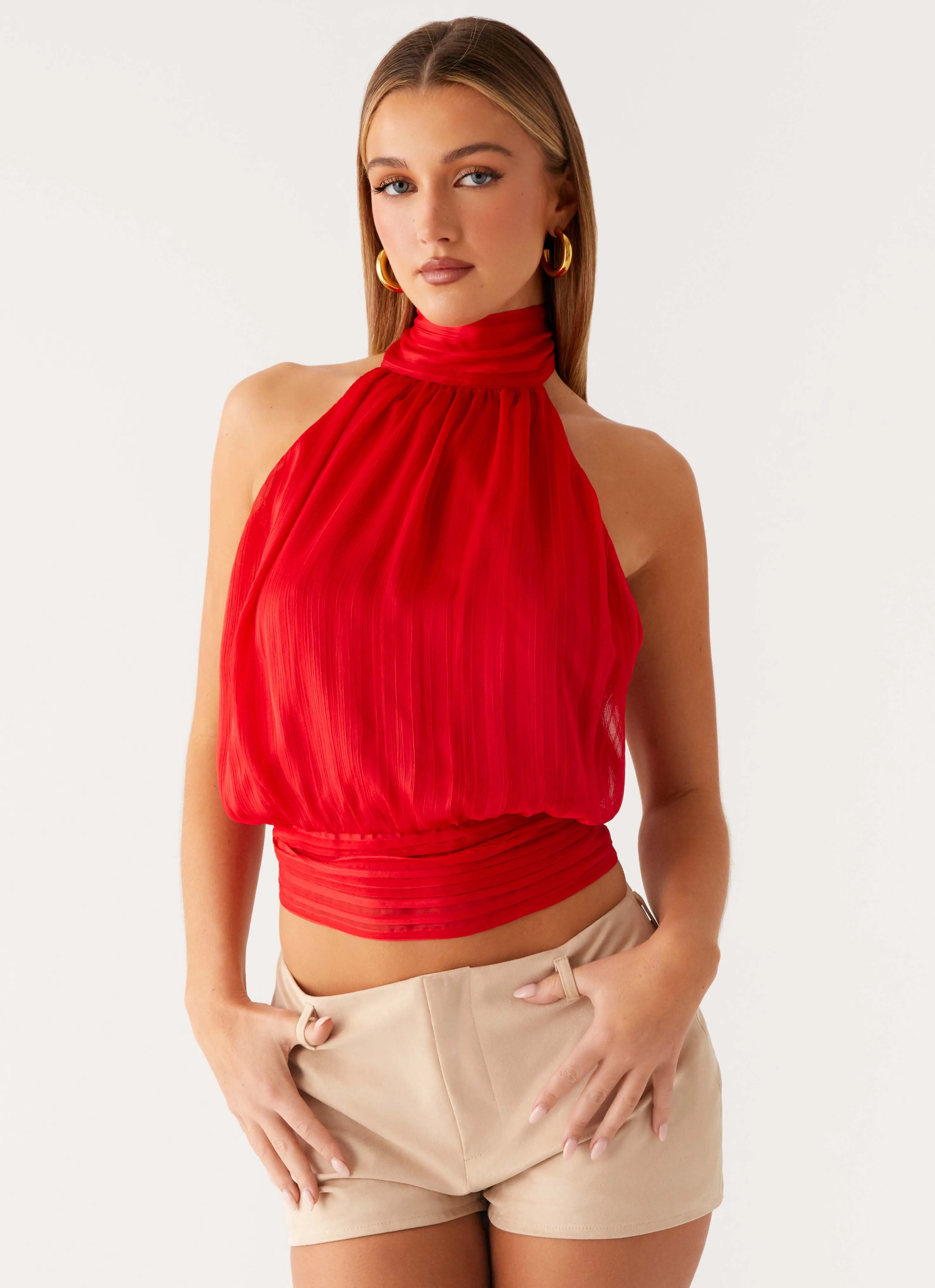 AntiPillingFinish Willow Chiffon Top - Red