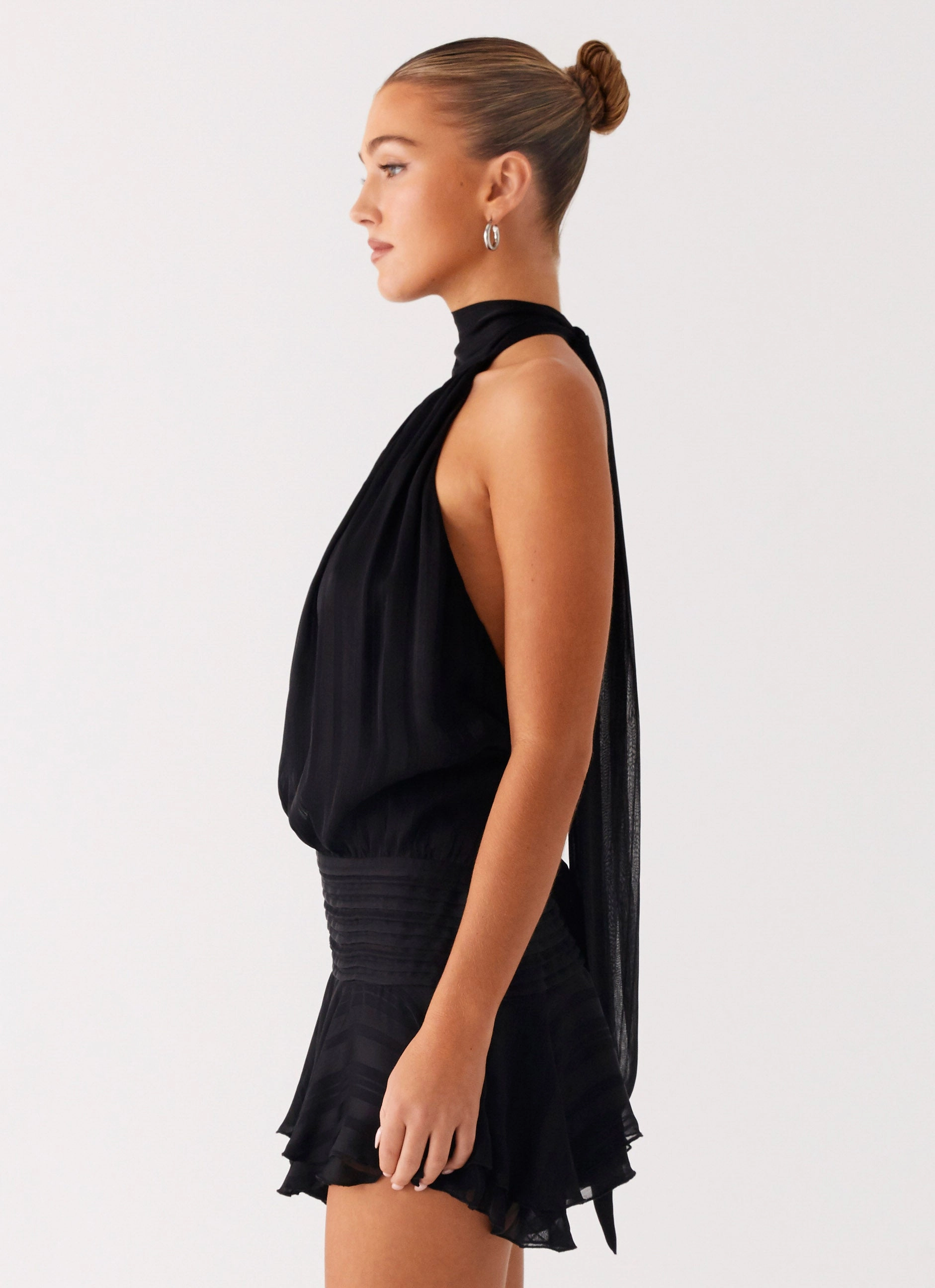 Evening Event Willow Chiffon Mini Dress - Black