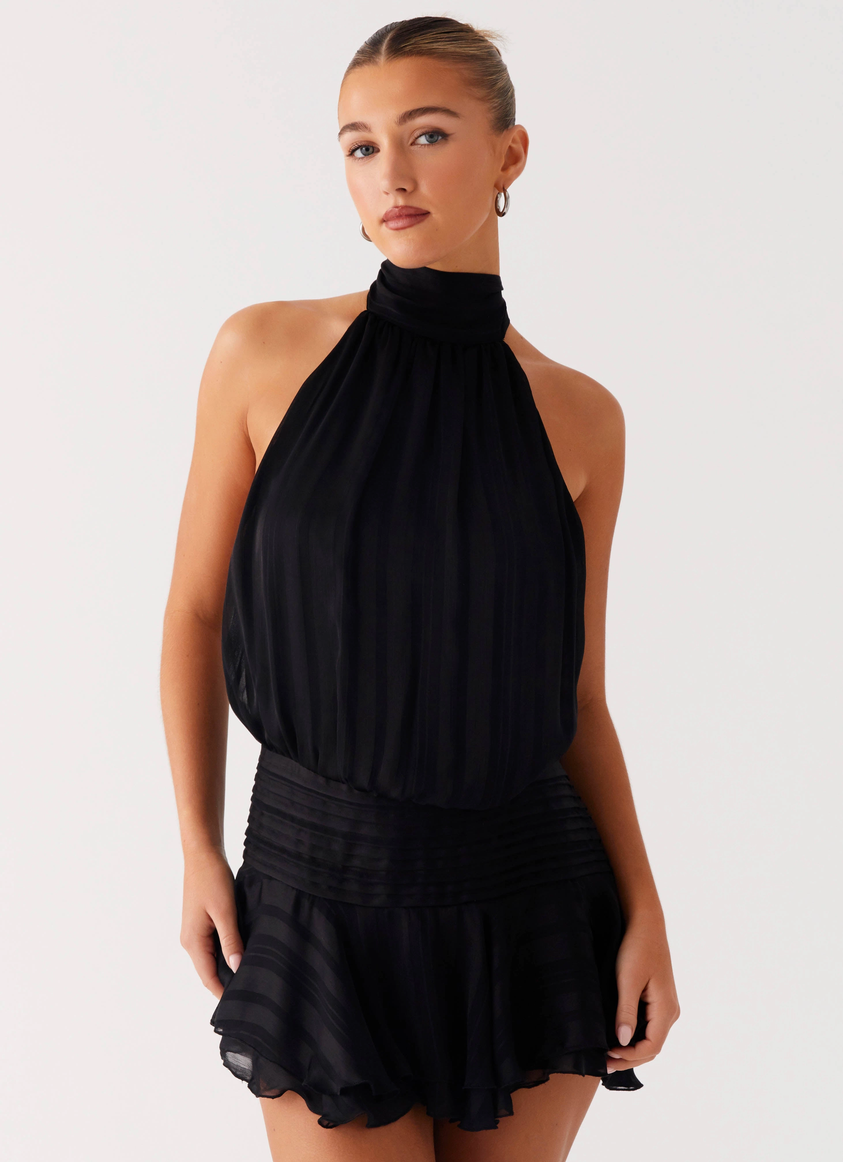 Contemporary Layer Willow Chiffon Mini Dress - Black