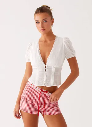 Wind Resistant Devon Micro Shorts - Red Gingham Devon Micro Shorts - Red Gingham Fashion Detail