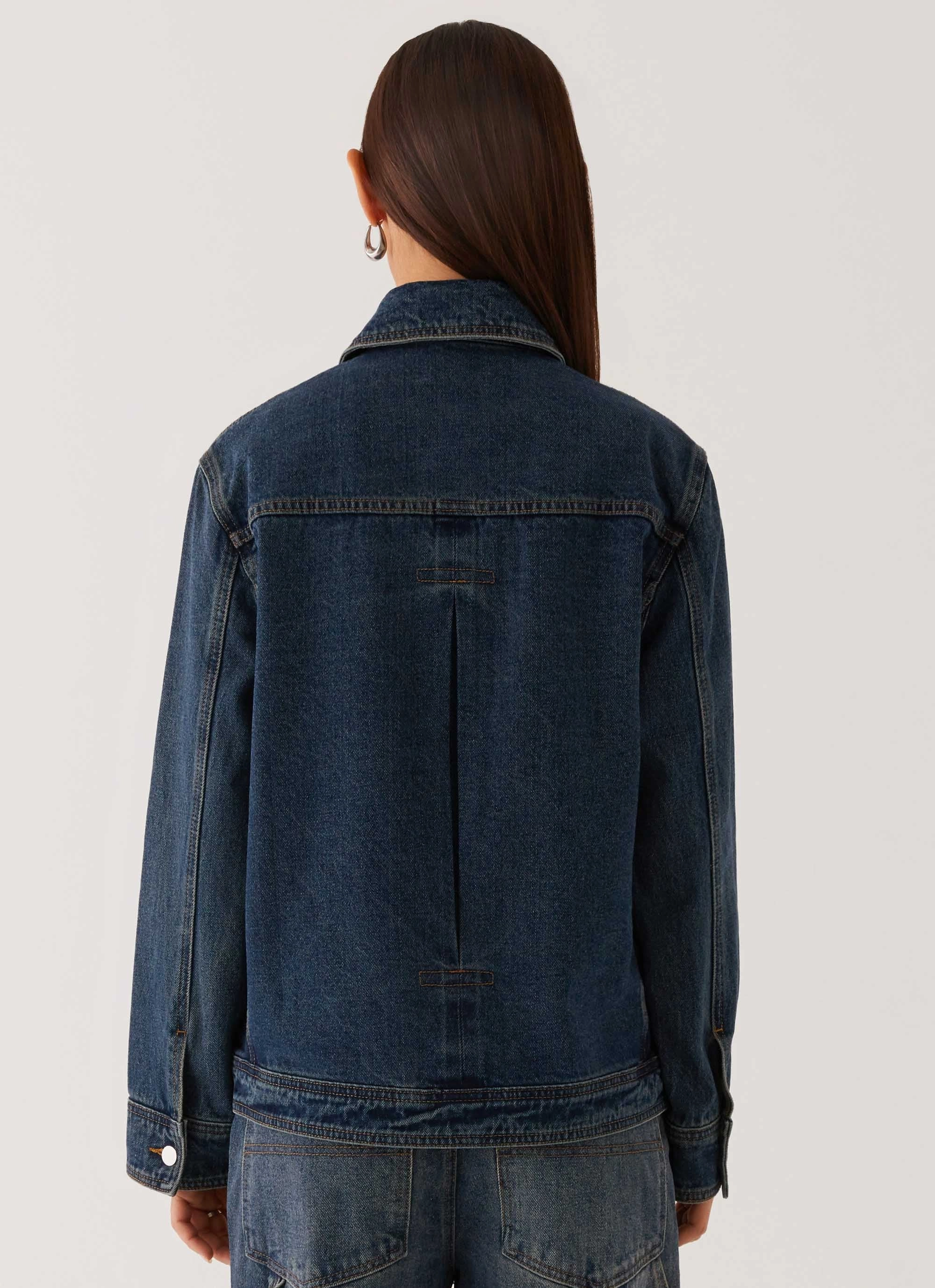 Raelynn Denim Jacket - Indigo Heat Sealed Seams Seamless Knit Cuffs
