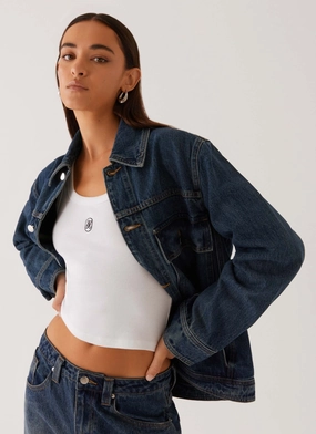 Wind Block Raelynn Denim Jacket - Indigo ReflectiveDetails Breathable Mesh Panels Raelynn Denim Jacket - Indigo