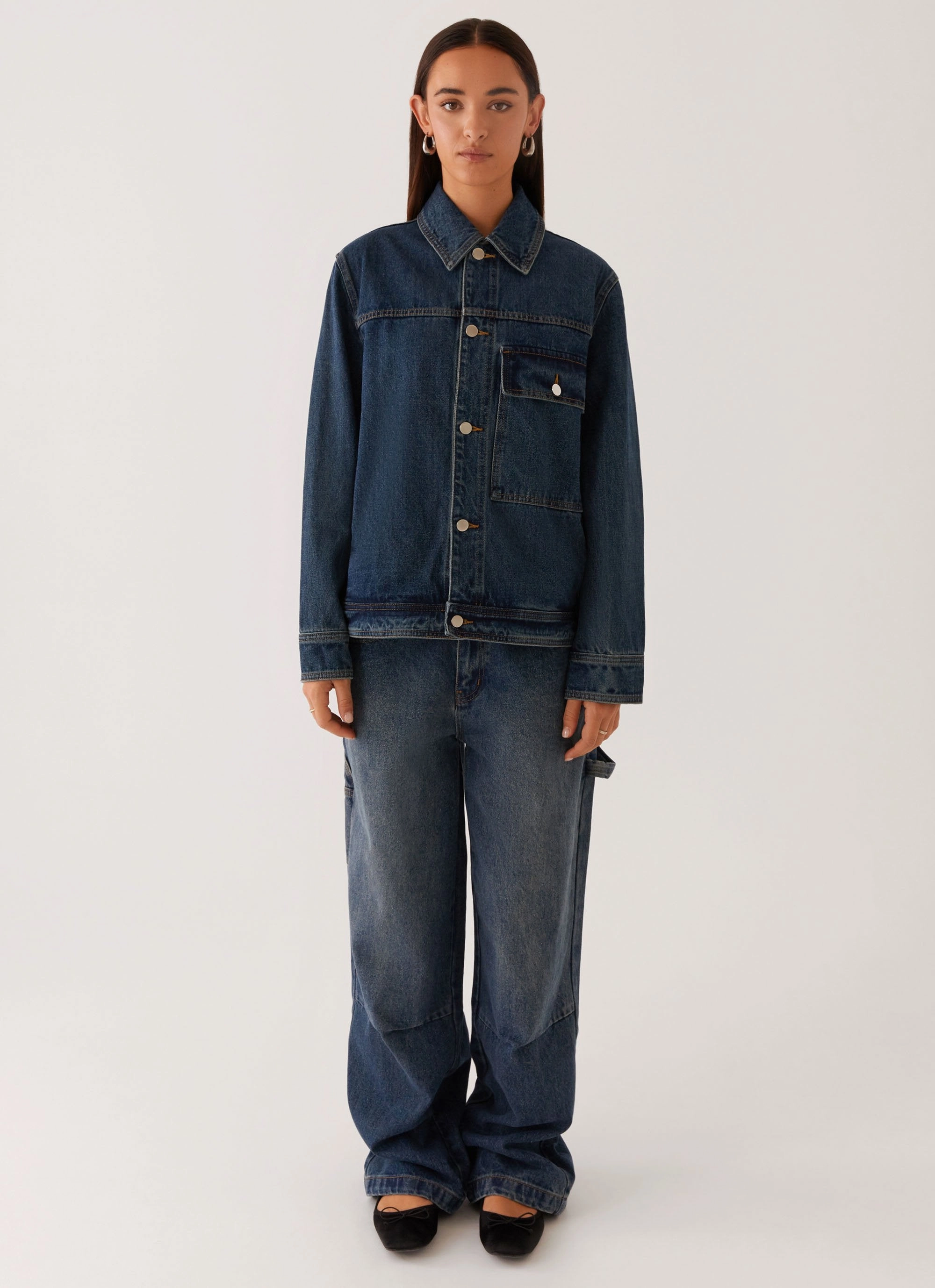 DoubleLayered Collar Raelynn Denim Jacket - Indigo