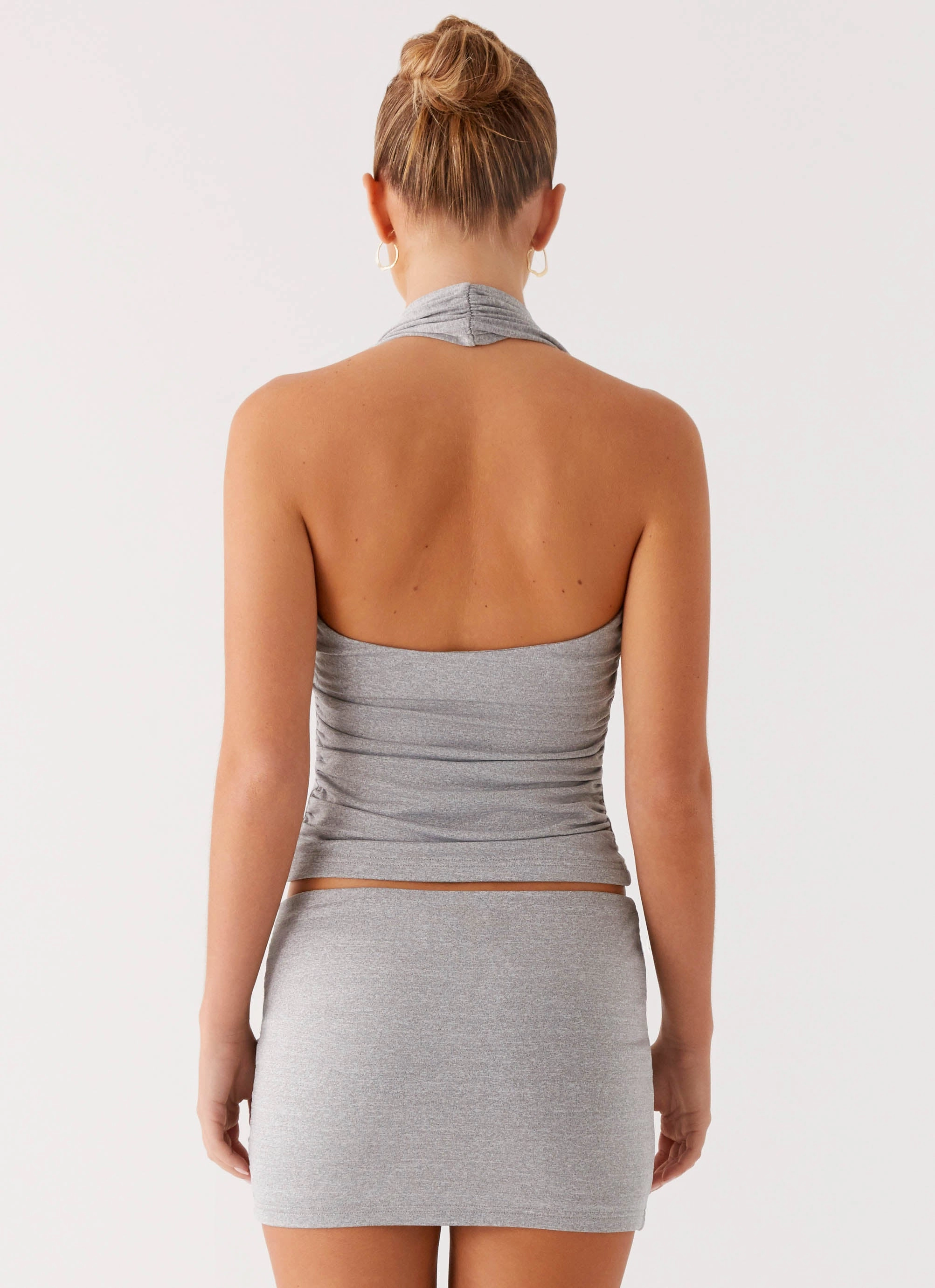 Light Reflective Logos Layer Friendly Shape Amia Halter Top - Grey Marle