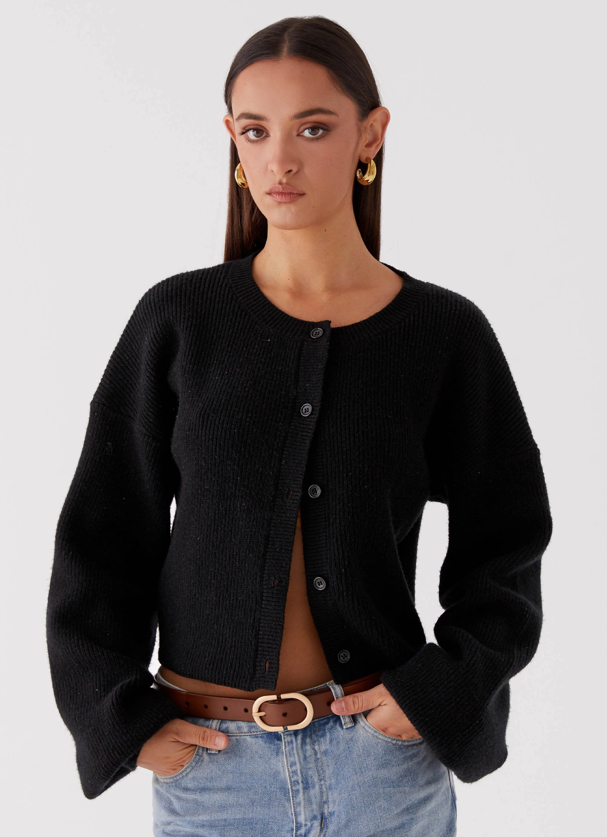 Daphne Knit Cardigan - Black MultiFunctionalPockets