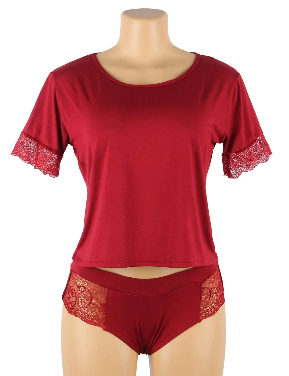 Wine & Black Sexy Fashion Cotton High Quality Women Pajama Sets With Farawlaya