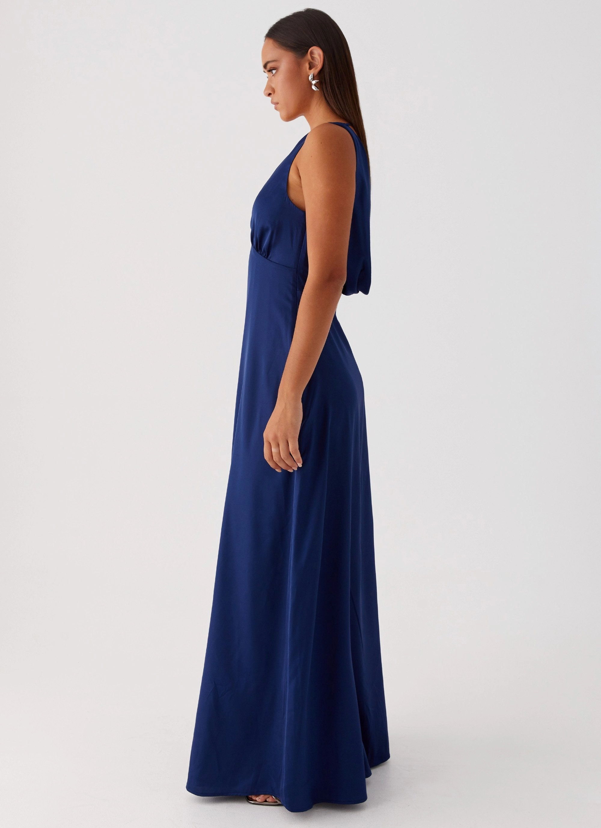 Winnie Cowl Back Maxi Dress - Navy Cotton-Blend