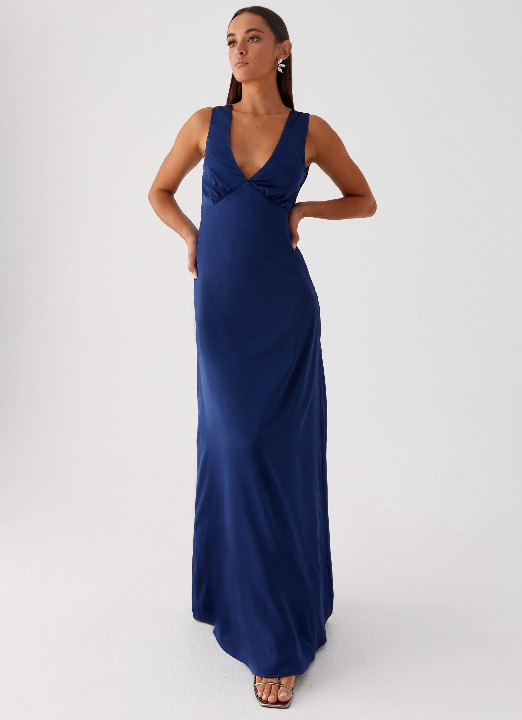 garden party Soft Neutral Winnie Cowl Back Maxi Dress - Navy