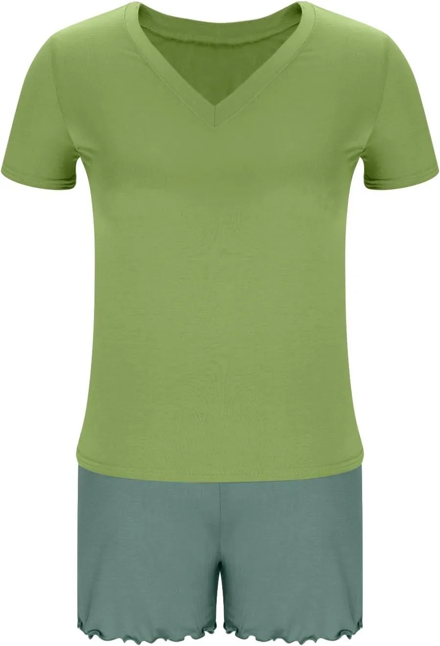 Women 2Piece Pajama Sets Modal Crew/V Neck Pjs Soft Short Sleeve Top and Shorts Sleepwear Soft Comfy Summer Lounge Set