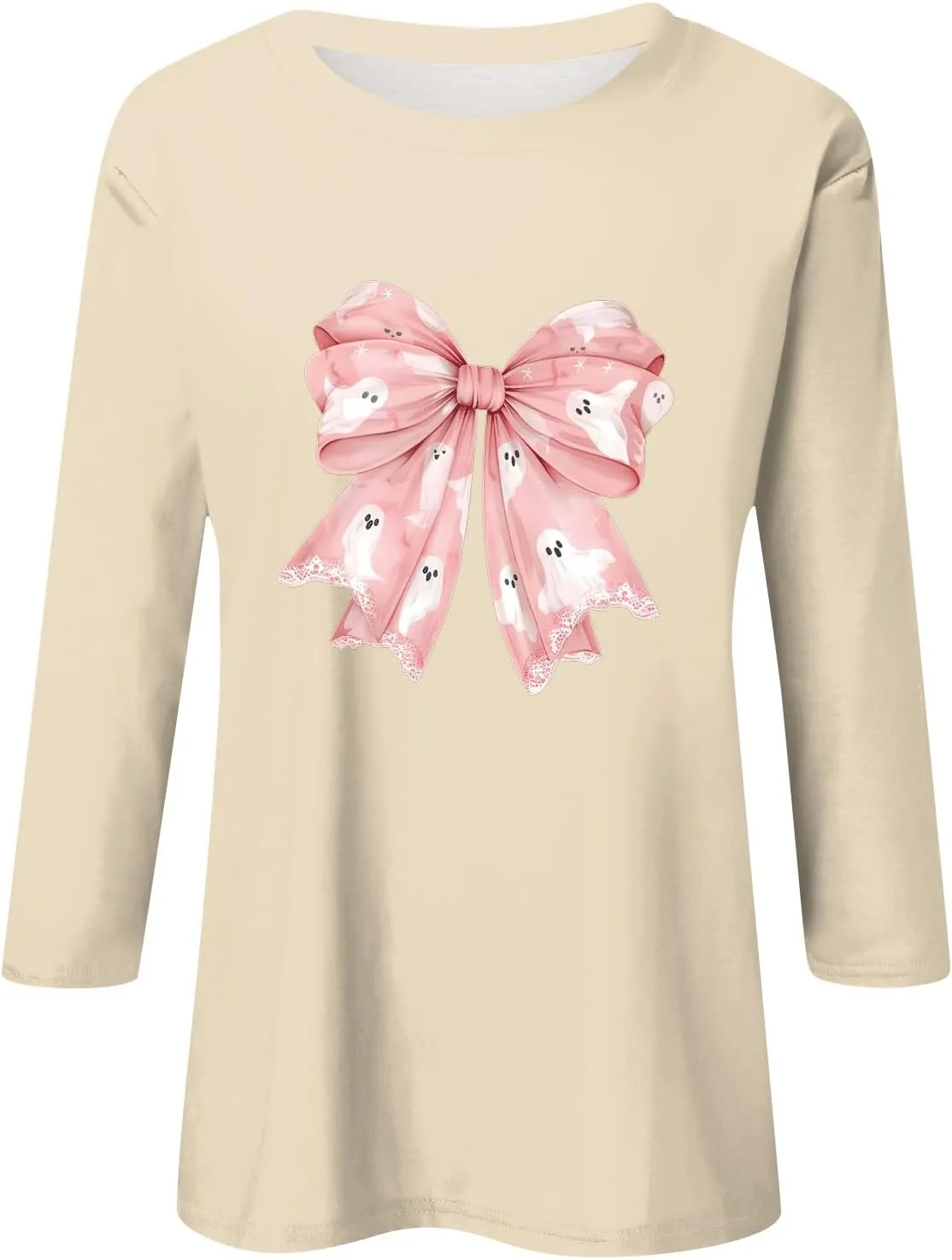Women 3/4 Sleeve Shirts Tops Blouses Fashion Tunic Fall Clothes Casual Plus Size Basic Tops Pullover Halloween