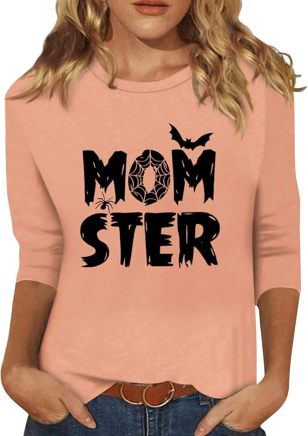 Women 3/4 Sleeve Shirts Tops Blouses Fashion Tunic Fall Clothes Casual Plus Size Basic Tops Pullover Halloween