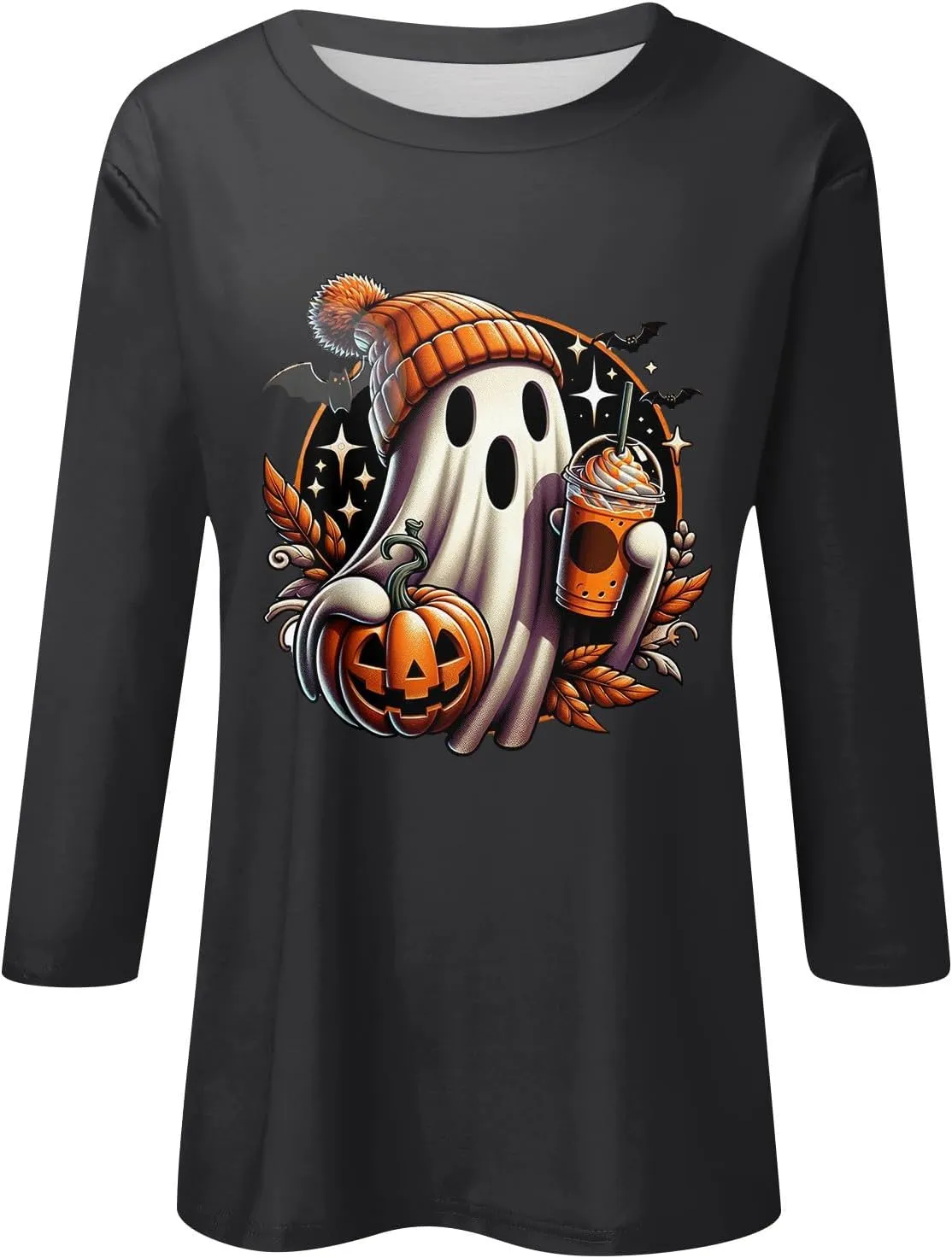 Women 3/4 Sleeve Shirts Tops Blouses Fashion Tunic Fall Clothes Casual Plus Size Basic Tops Pullover Halloween
