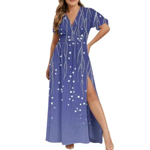 Women Casual Half Sleeve Summer Plus Size Dresses 2025 Trendy Spring V Neck Boho Floral Cocktail Party Split Maxi Dress