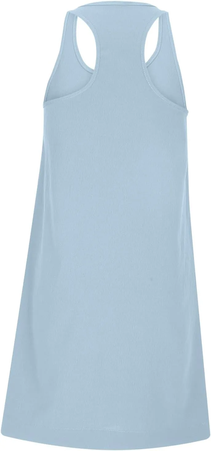 Women Casual Solid Sleeveless Dress Loose Comfy Beach Dress Summer Vacation Mini Dress Sundresses Swim Coverups
