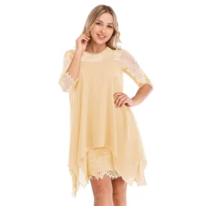 Women Fashions Half Sleeves Semi Sheer Lace Plus Size Chiffon Dresses