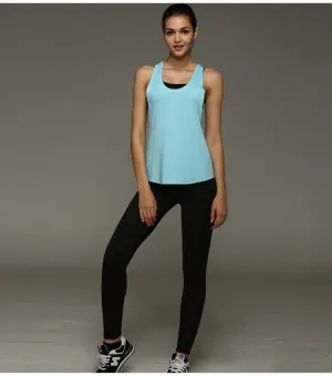 Women Fitness Jogging Sporty Stretchable Sleeveless Tank Top Breathable Quick Dry Yoga Back See Through Activewear